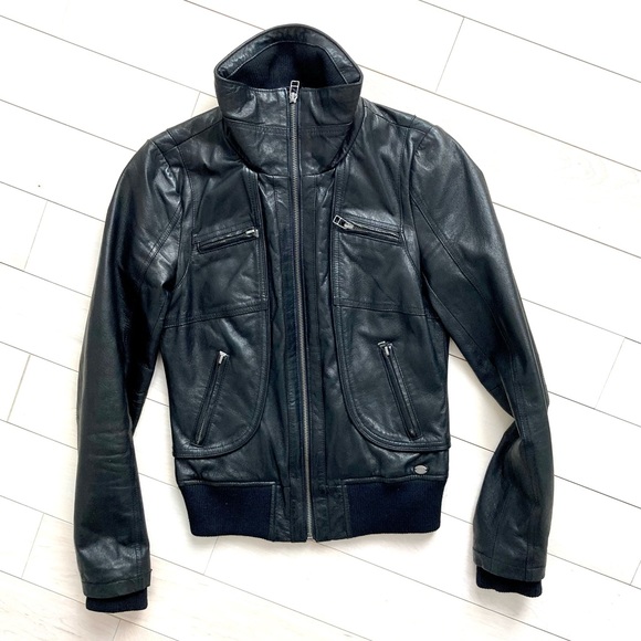 Black leather bomber jacket - XS - Women - Picture 3 of 16